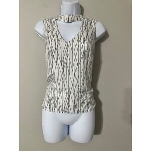 Waverly Grey Womens XS Sleeveless Choker Neck‎ V Neck Geometric Print Top